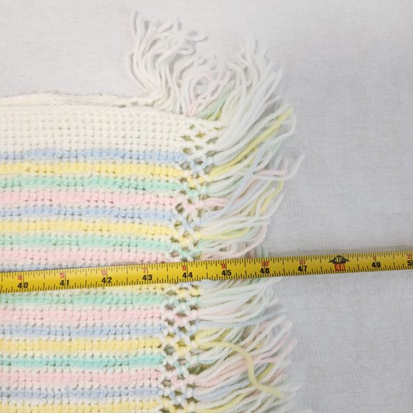 VINTAGE Timeless Cozy Hand Crocheted Blanket Fringe Throw Patel Colors 44 x 46. - Picture 14 of 16
